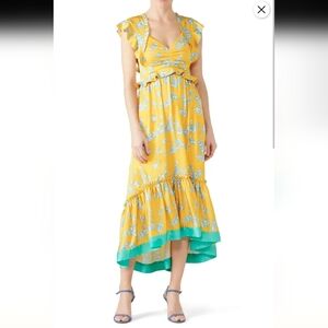 Three Floor Lemonana Dress Midi Yellow Green Size US 8 RTR